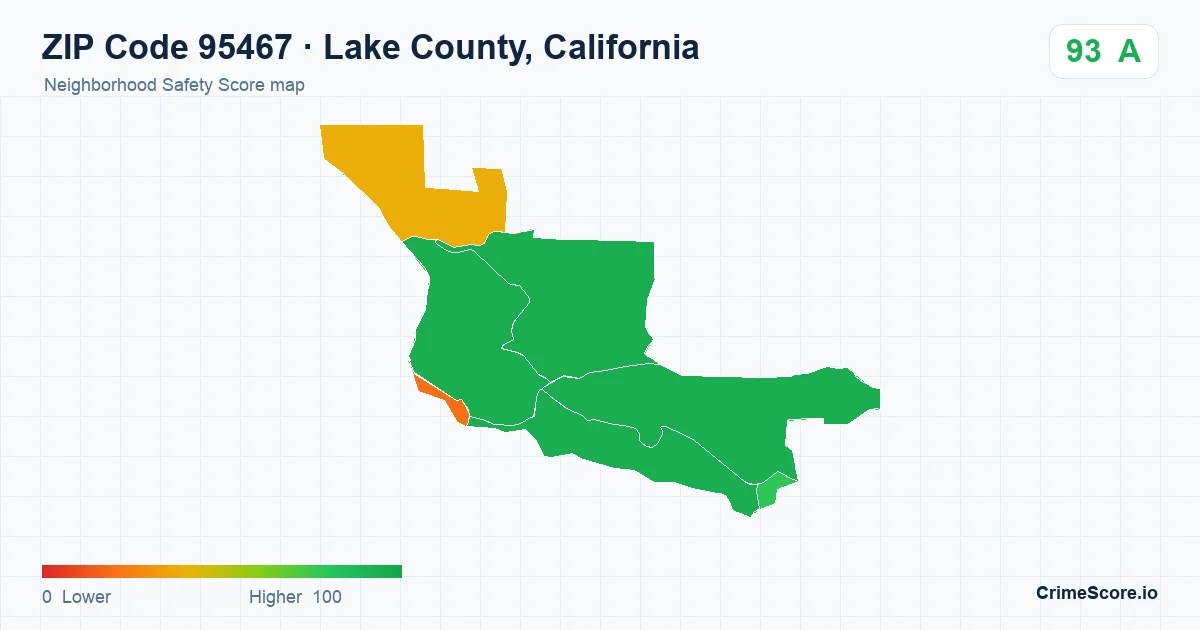 ZIP Code 95467 in Lake County, California neighborhood Safety Score map