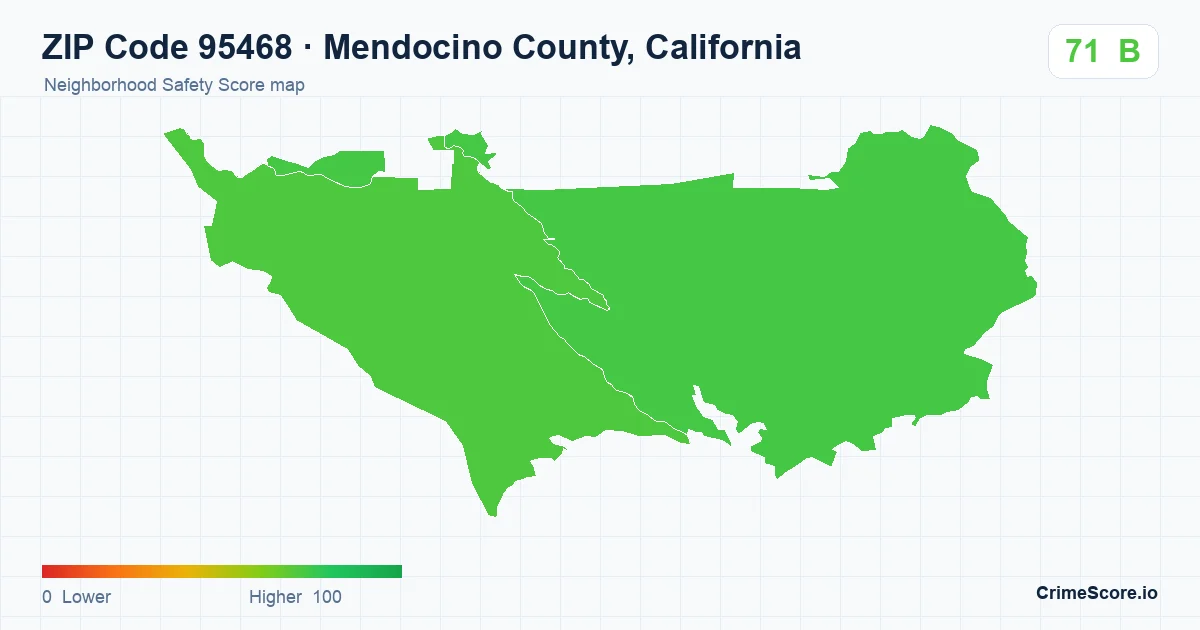 ZIP Code 95468 in Mendocino County, California neighborhood Safety Score map