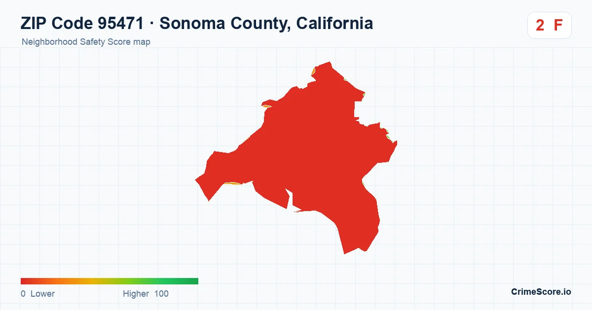 ZIP Code 95471 in Sonoma County, California neighborhood Safety Score map