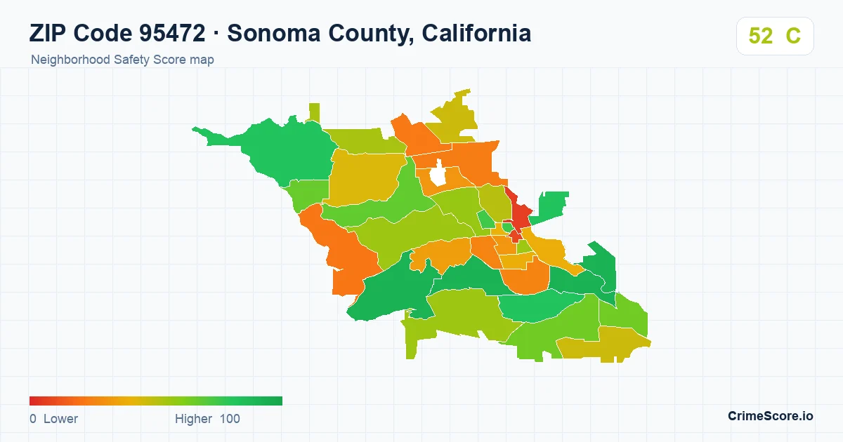 ZIP Code 95472 in Sonoma County, California neighborhood Safety Score map