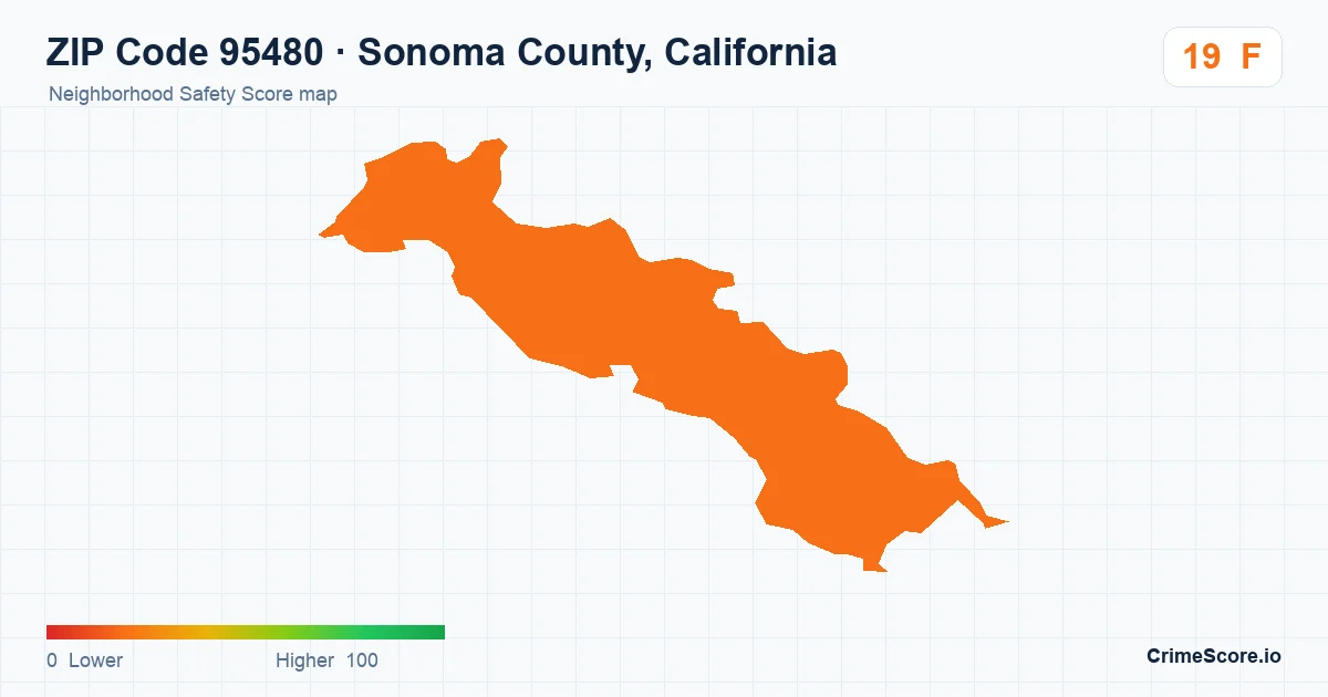 ZIP Code 95480 in Sonoma County, California neighborhood Safety Score map