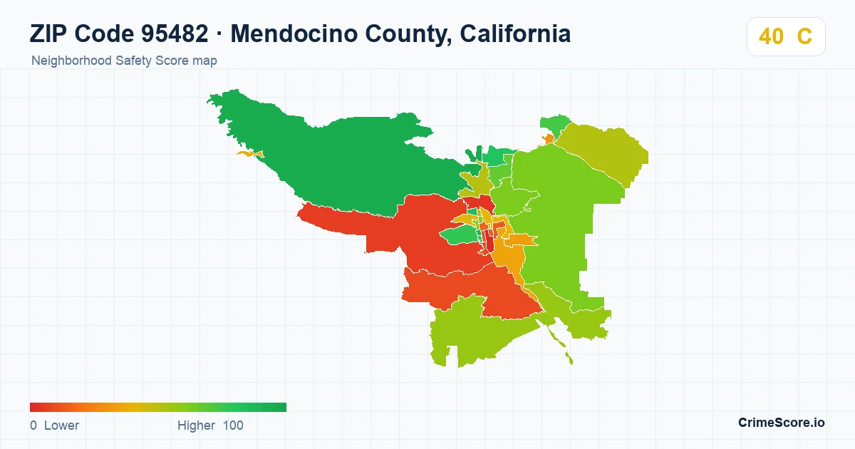 ZIP Code 95482 in Mendocino County, California neighborhood Safety Score map
