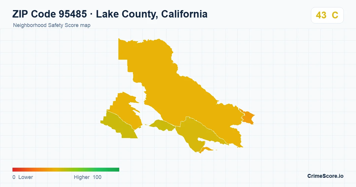 ZIP Code 95485 in Lake County, California neighborhood Safety Score map