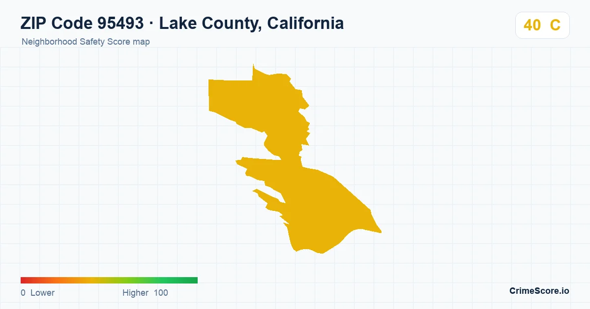 ZIP Code 95493 in Lake County, California neighborhood Safety Score map