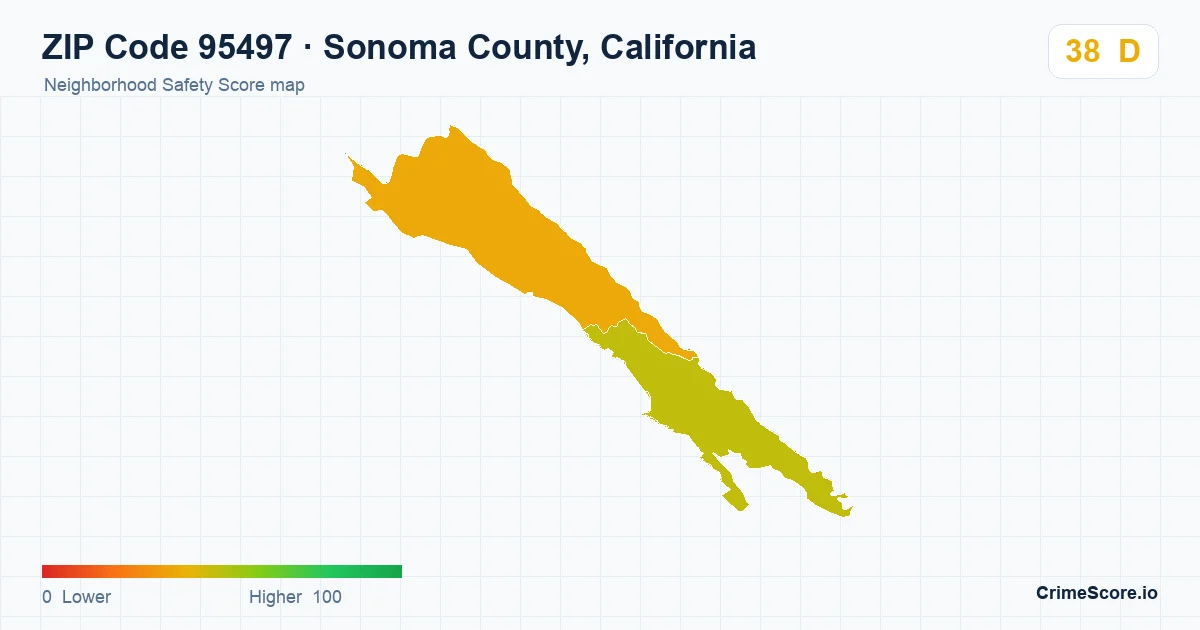 ZIP Code 95497 in Sonoma County, California neighborhood Safety Score map