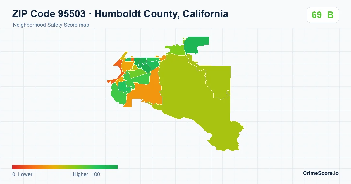 ZIP Code 95503 in Humboldt County, California neighborhood Safety Score map