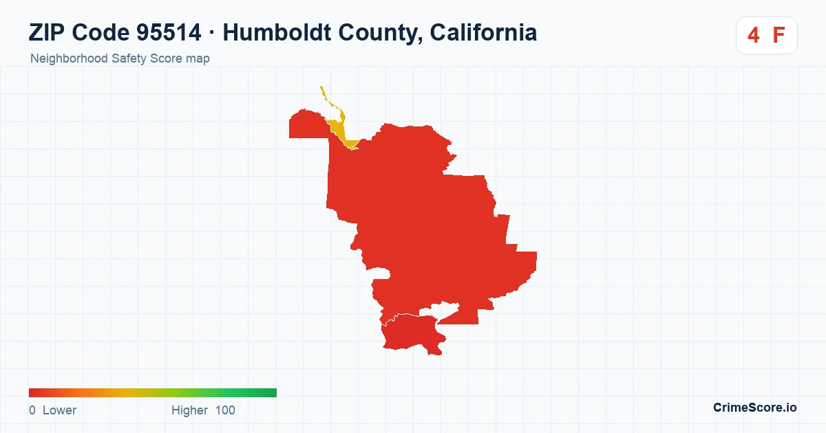 ZIP Code 95514 in Humboldt County, California neighborhood Safety Score map