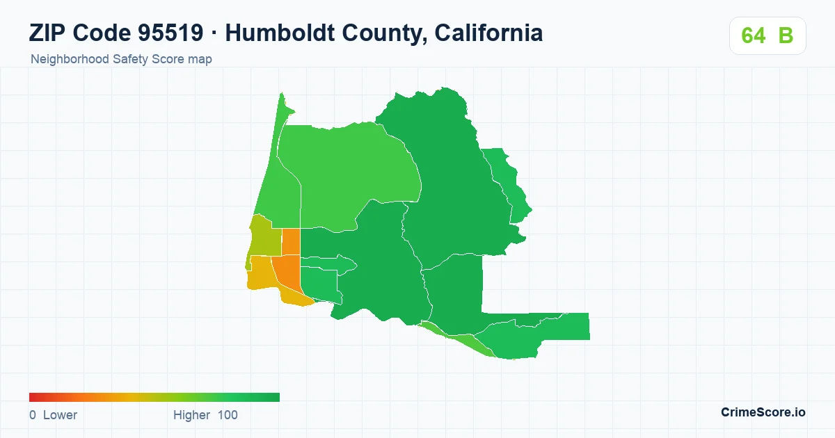 ZIP Code 95519 in Humboldt County, California neighborhood Safety Score map