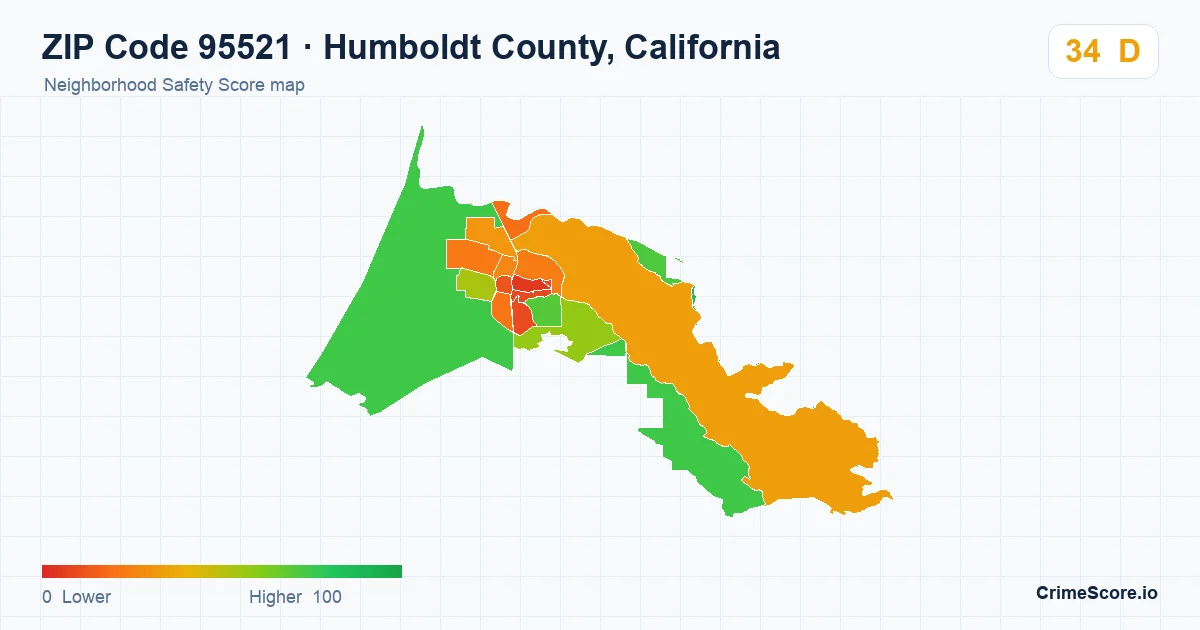 ZIP Code 95521 in Humboldt County, California neighborhood Safety Score map