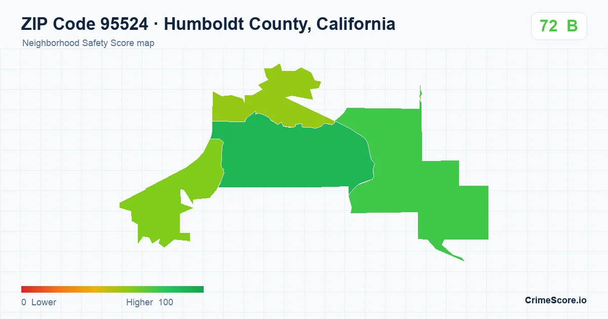 ZIP Code 95524 in Humboldt County, California neighborhood Safety Score map