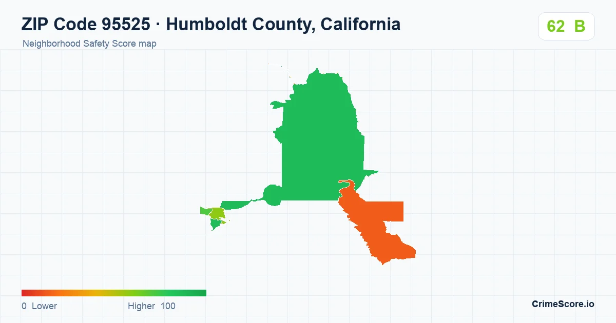 ZIP Code 95525 in Humboldt County, California neighborhood Safety Score map