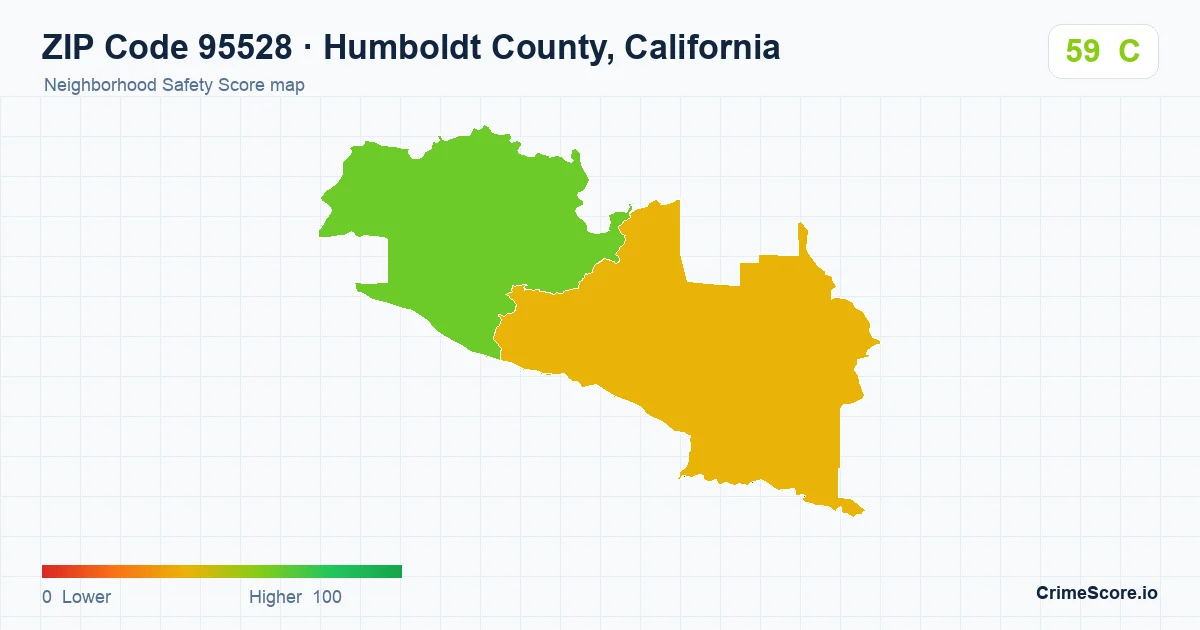 ZIP Code 95528 in Humboldt County, California neighborhood Safety Score map