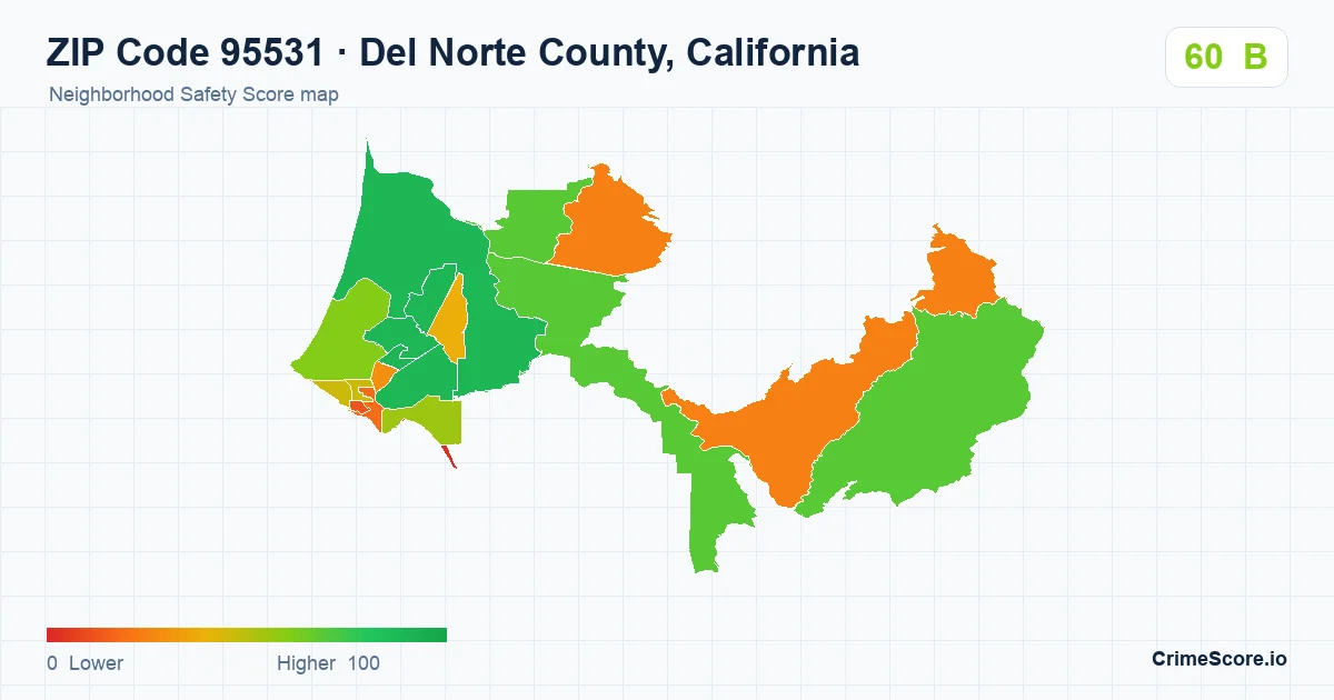 ZIP Code 95531 in Del Norte County, California neighborhood Safety Score map