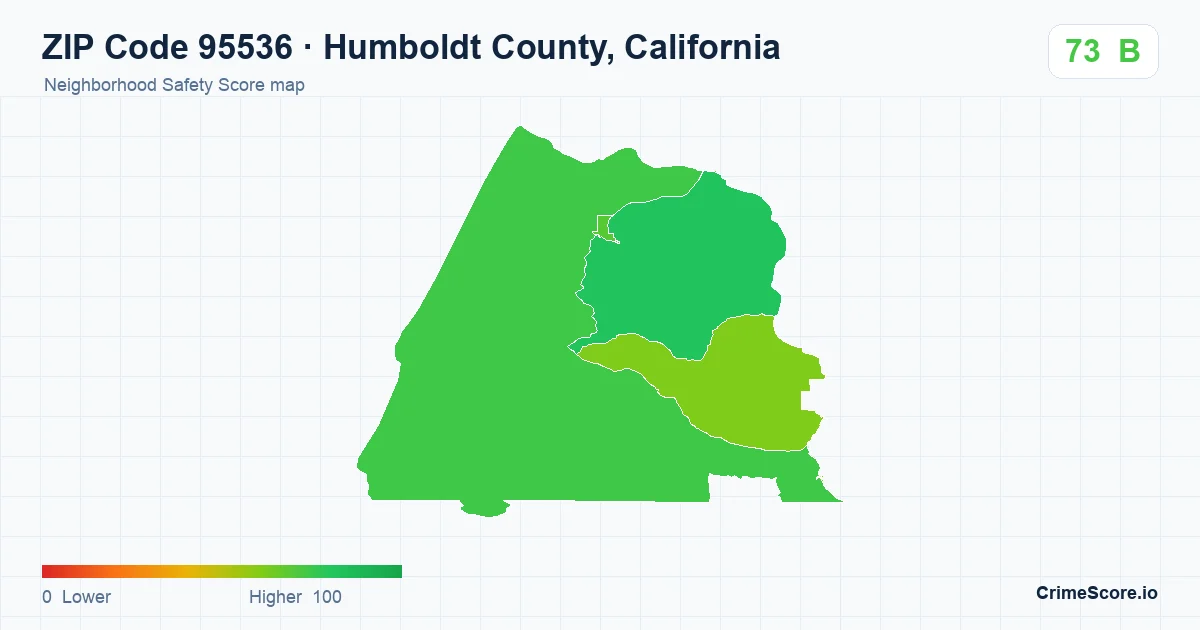 ZIP Code 95536 in Humboldt County, California neighborhood Safety Score map