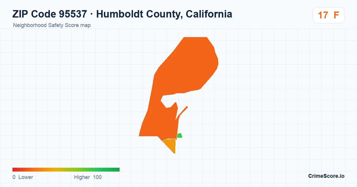 ZIP Code 95537 in Humboldt County, California neighborhood Safety Score map