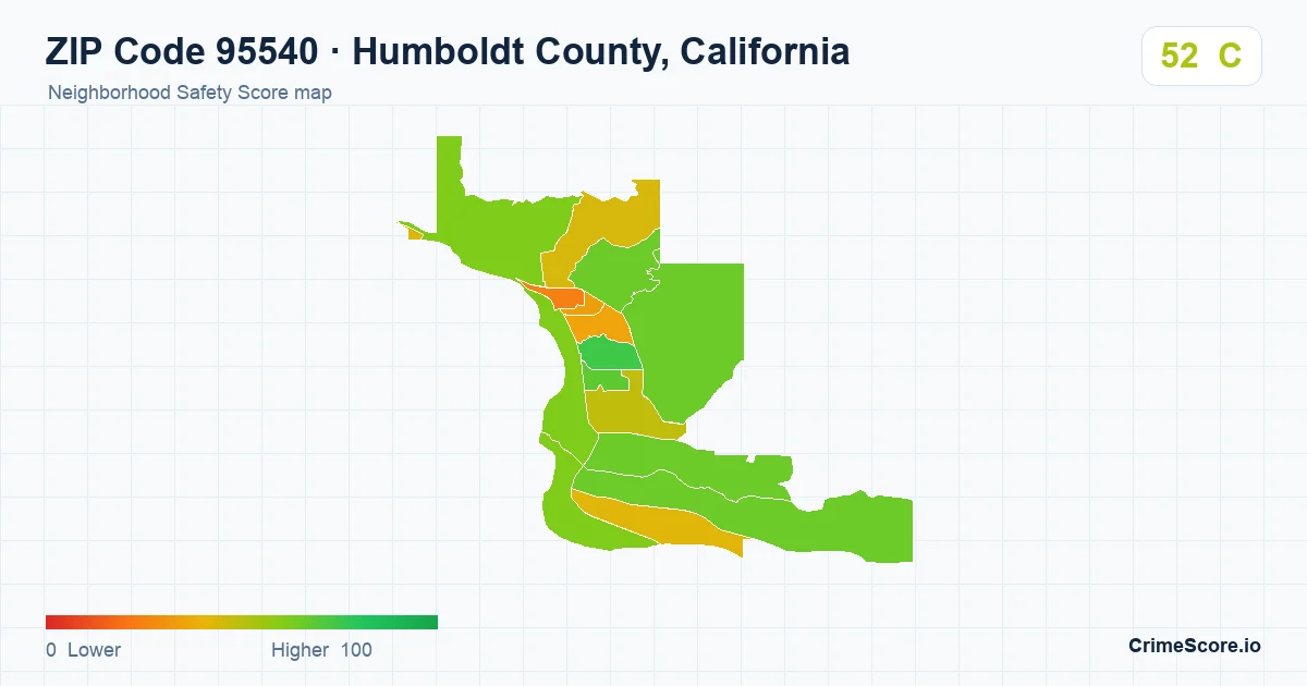 ZIP Code 95540 in Humboldt County, California neighborhood Safety Score map