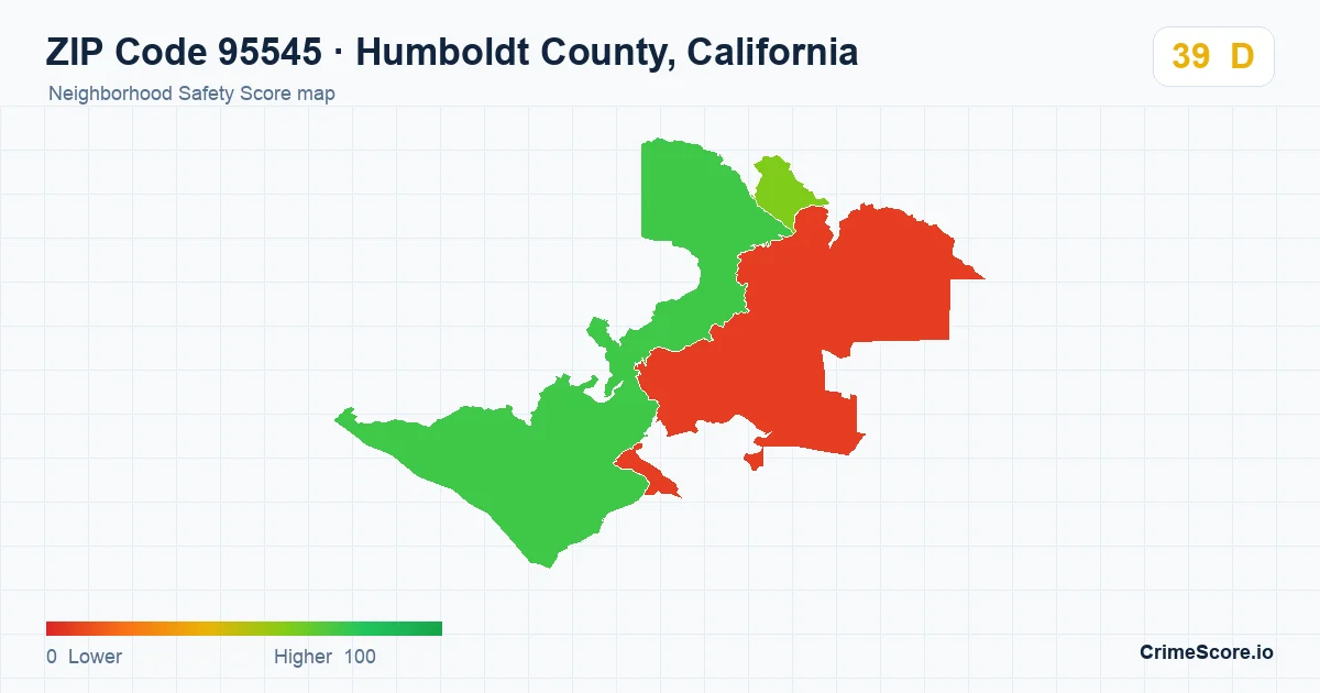 ZIP Code 95545 in Humboldt County, California neighborhood Safety Score map