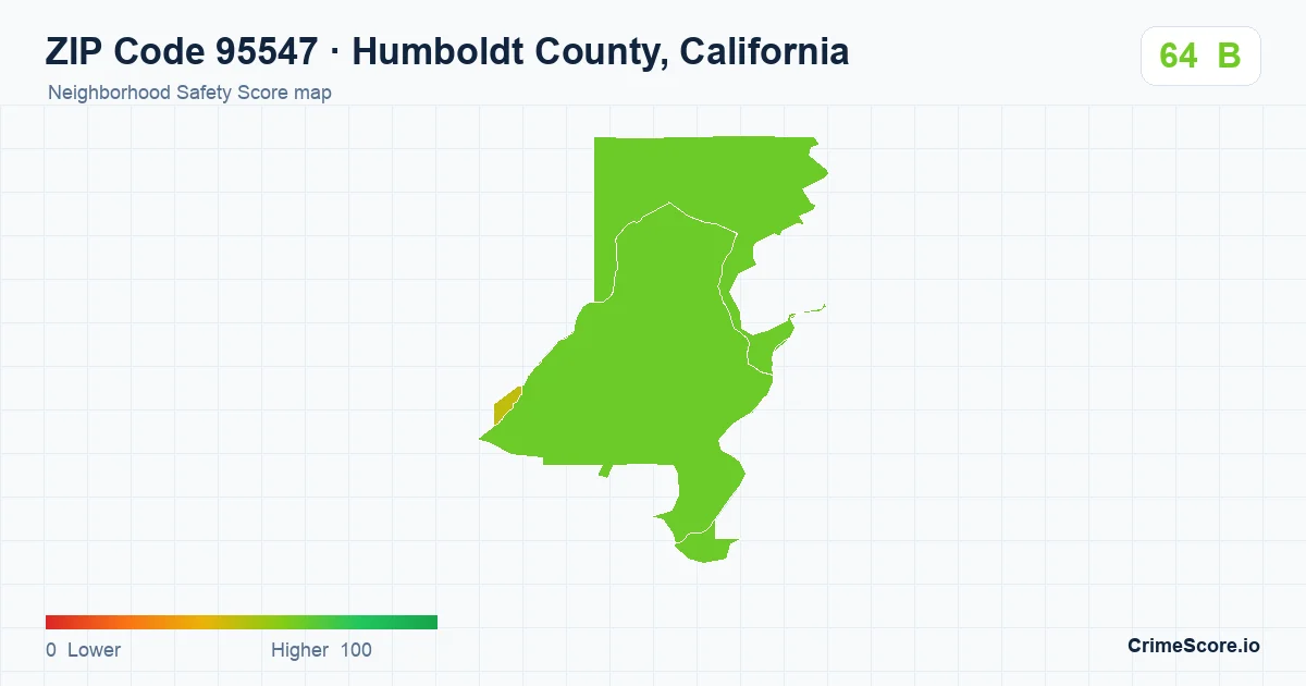 ZIP Code 95547 in Humboldt County, California neighborhood Safety Score map