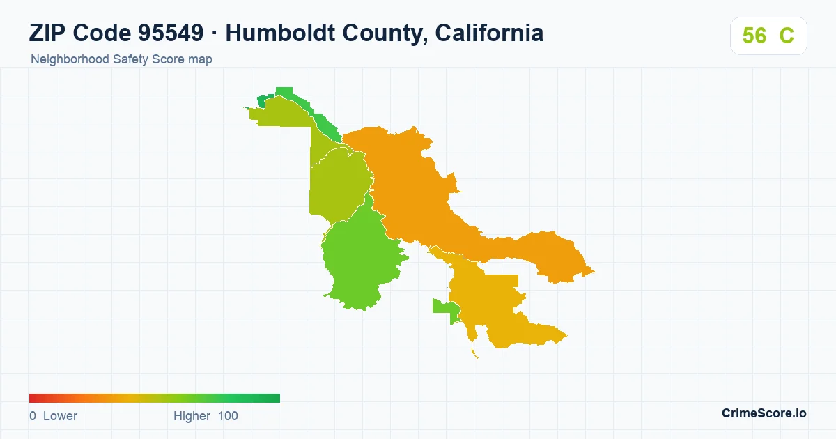 ZIP Code 95549 in Humboldt County, California neighborhood Safety Score map