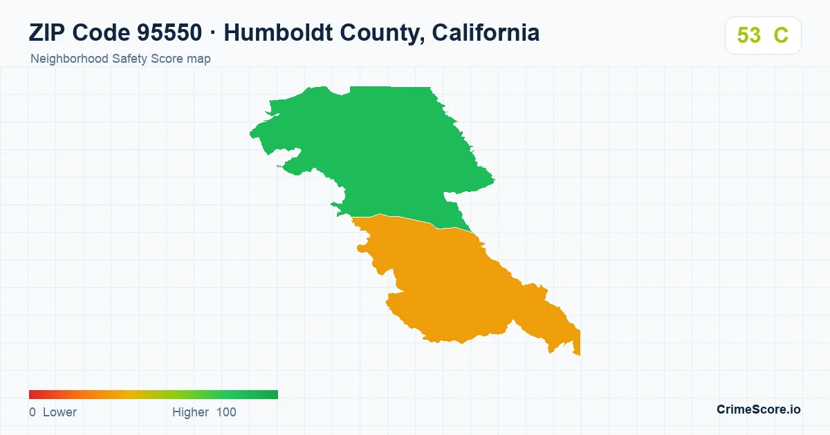 ZIP Code 95550 in Humboldt County, California neighborhood Safety Score map