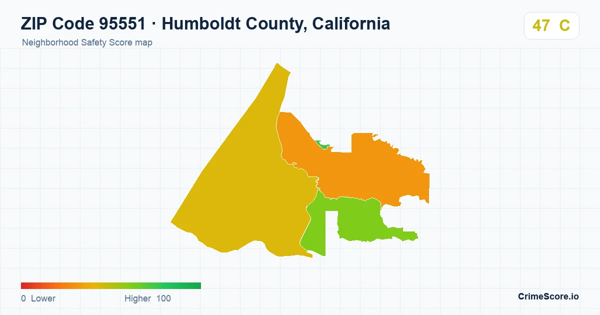 ZIP Code 95551 in Humboldt County, California neighborhood Safety Score map