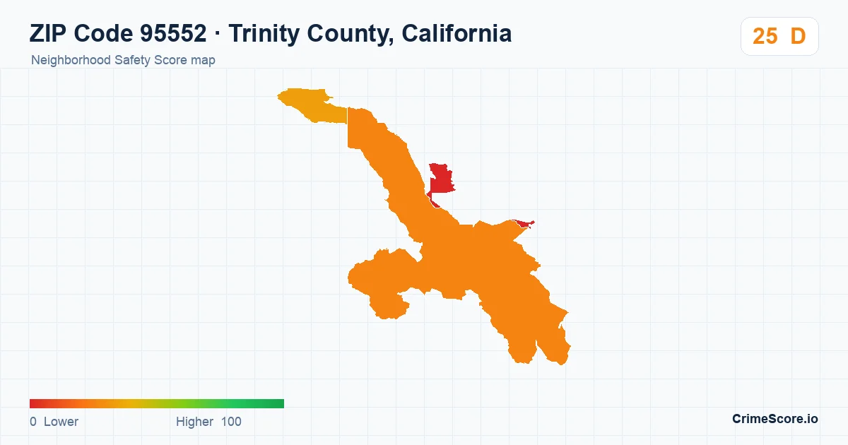 ZIP Code 95552 in Trinity County, California neighborhood Safety Score map