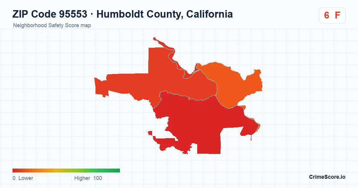 ZIP Code 95553 in Humboldt County, California neighborhood Safety Score map