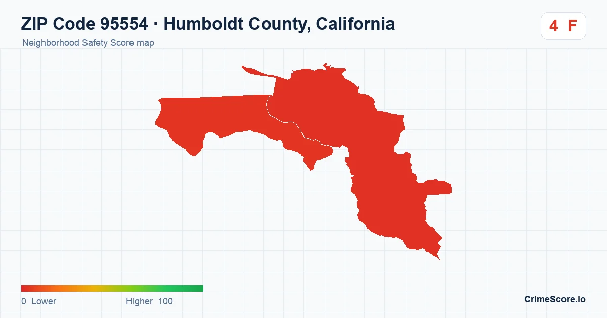 ZIP Code 95554 in Humboldt County, California neighborhood Safety Score map