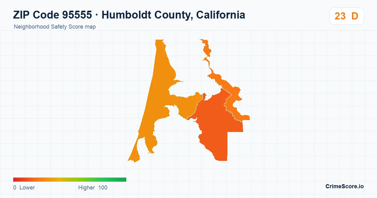 ZIP Code 95555 in Humboldt County, California neighborhood Safety Score map