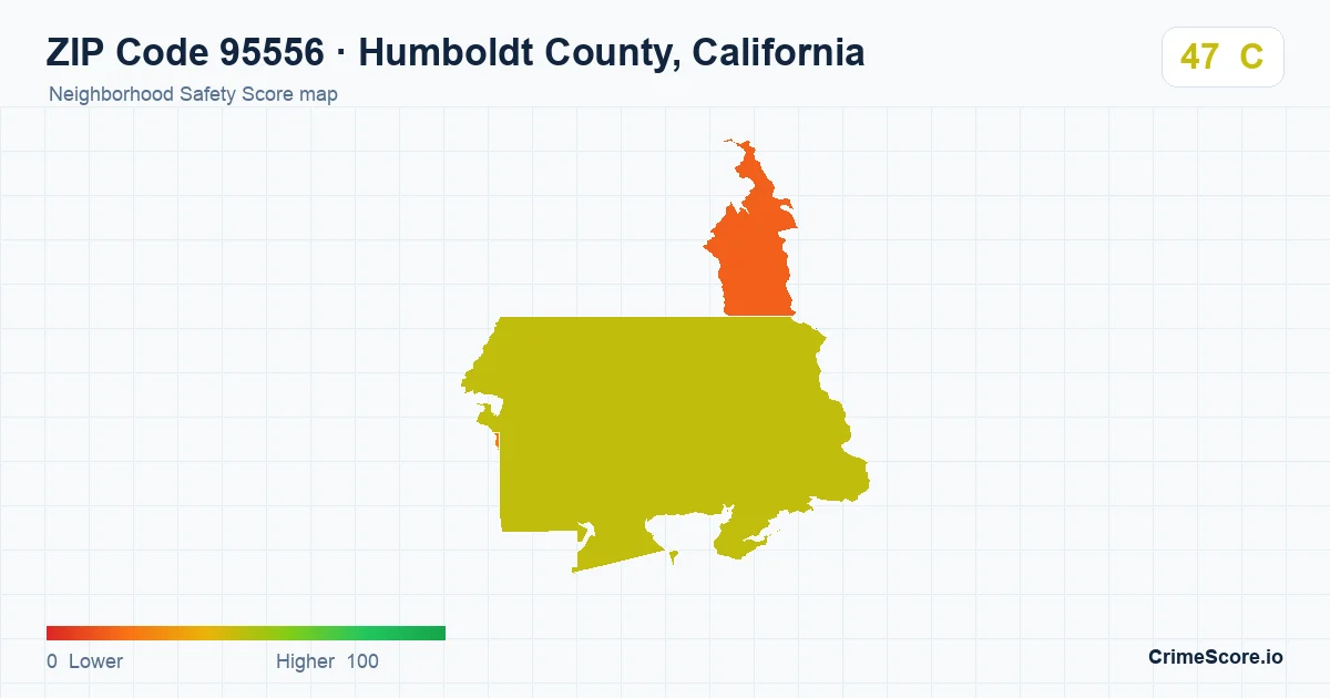 ZIP Code 95556 in Humboldt County, California neighborhood Safety Score map