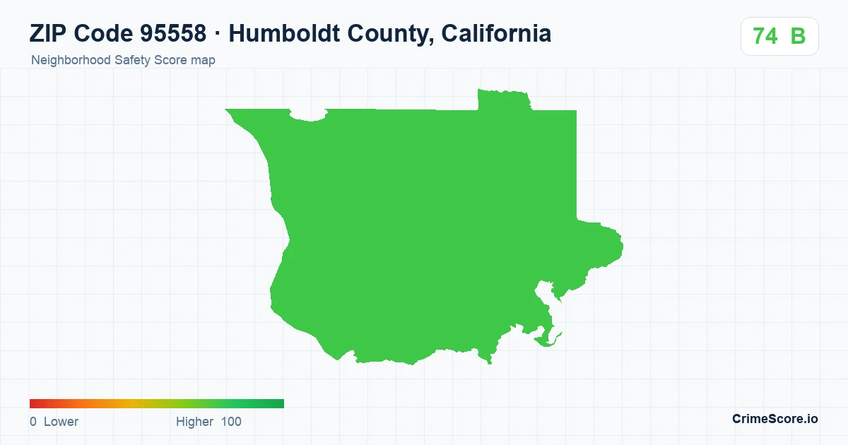 ZIP Code 95558 in Humboldt County, California neighborhood Safety Score map