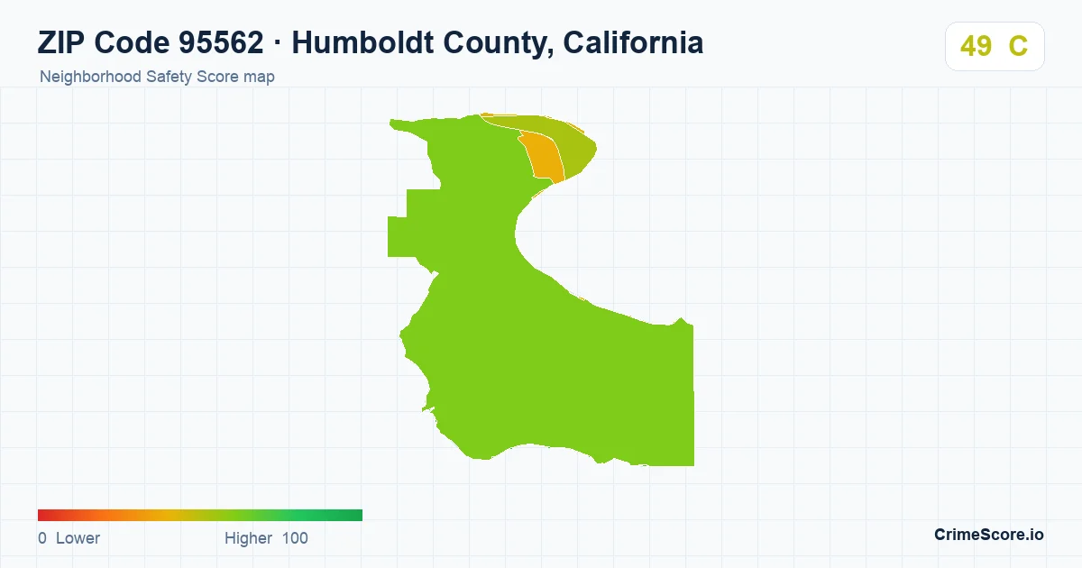 ZIP Code 95562 in Humboldt County, California neighborhood Safety Score map