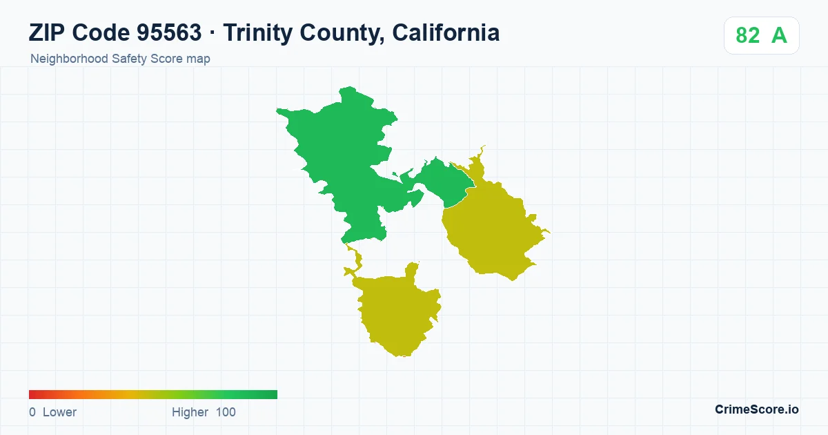 ZIP Code 95563 in Trinity County, California neighborhood Safety Score map