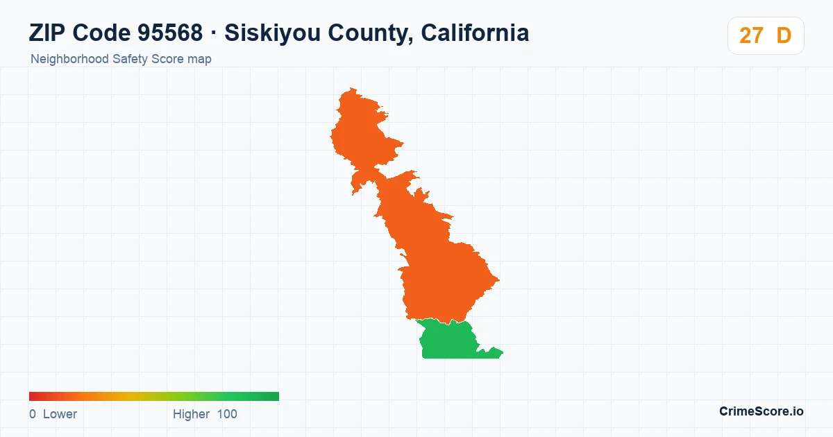 ZIP Code 95568 in Siskiyou County, California neighborhood Safety Score map