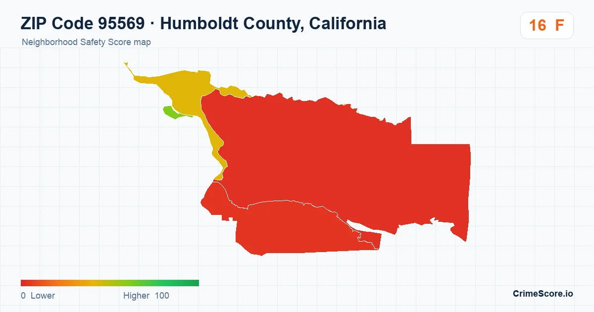 ZIP Code 95569 in Humboldt County, California neighborhood Safety Score map