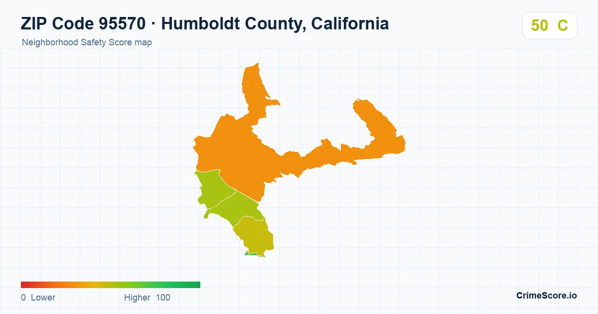 ZIP Code 95570 in Humboldt County, California neighborhood Safety Score map