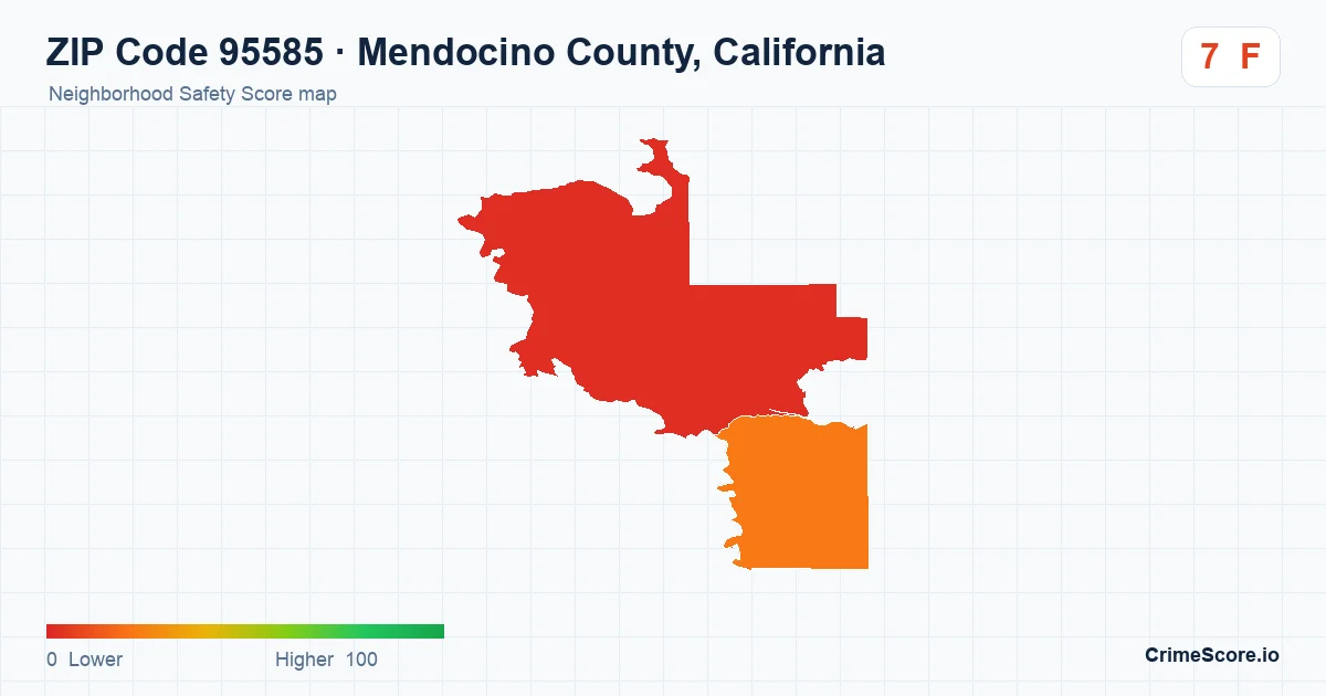 ZIP Code 95585 in Mendocino County, California neighborhood Safety Score map