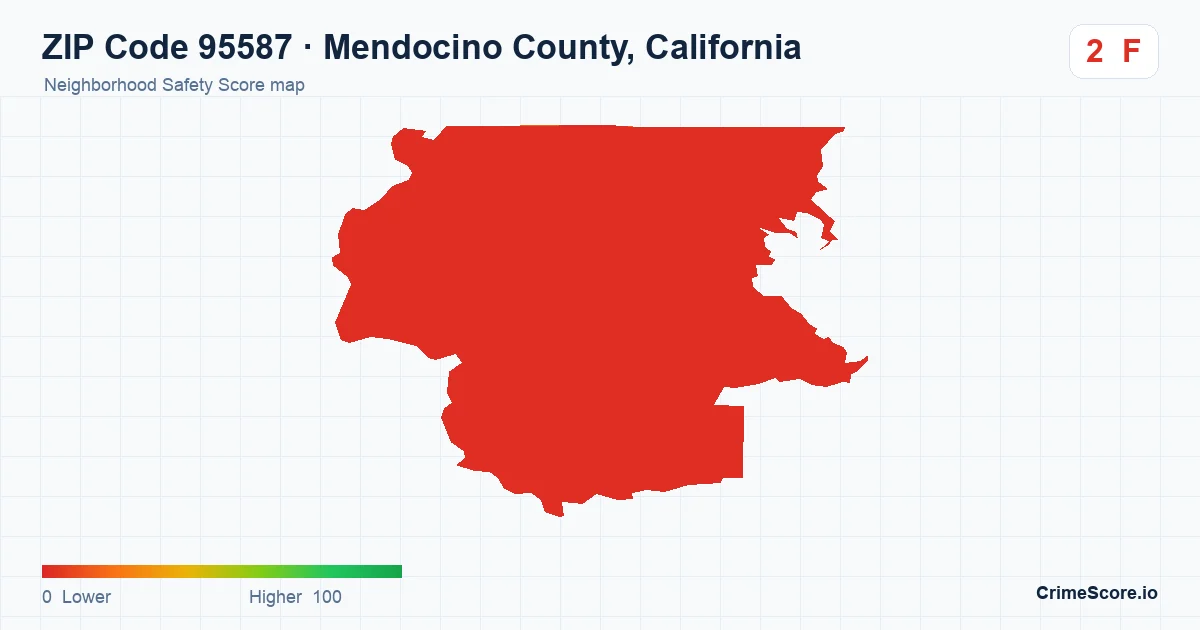 ZIP Code 95587 in Mendocino County, California neighborhood Safety Score map
