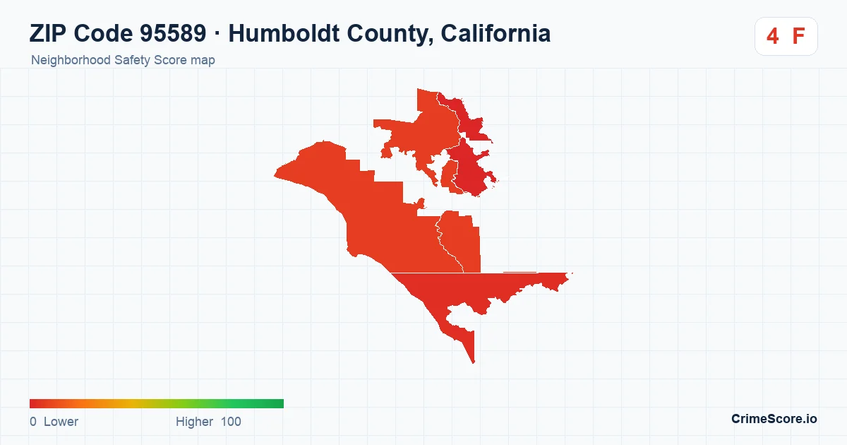 ZIP Code 95589 in Humboldt County, California neighborhood Safety Score map