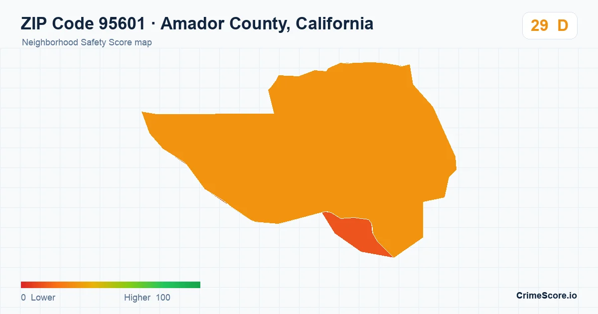 ZIP Code 95601 in Amador County, California neighborhood Safety Score map