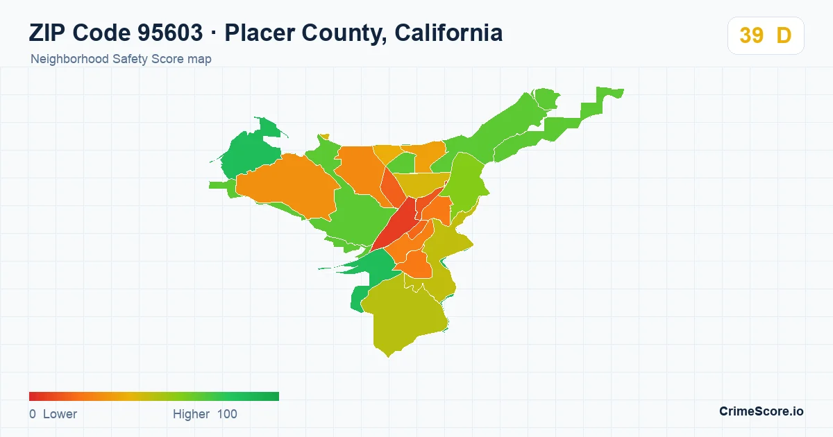 ZIP Code 95603 in Placer County, California neighborhood Safety Score map