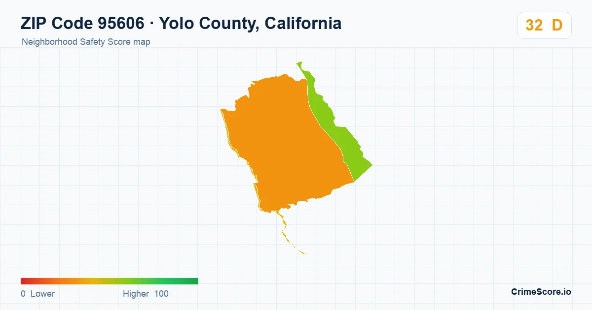 ZIP Code 95606 in Yolo County, California neighborhood Safety Score map