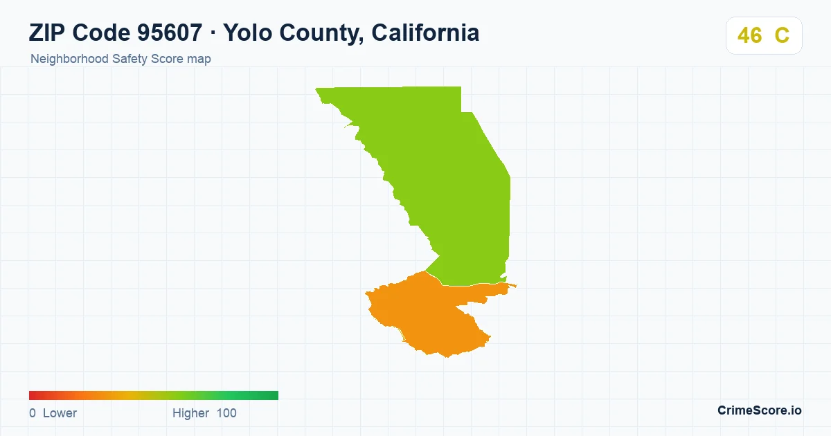 ZIP Code 95607 in Yolo County, California neighborhood Safety Score map