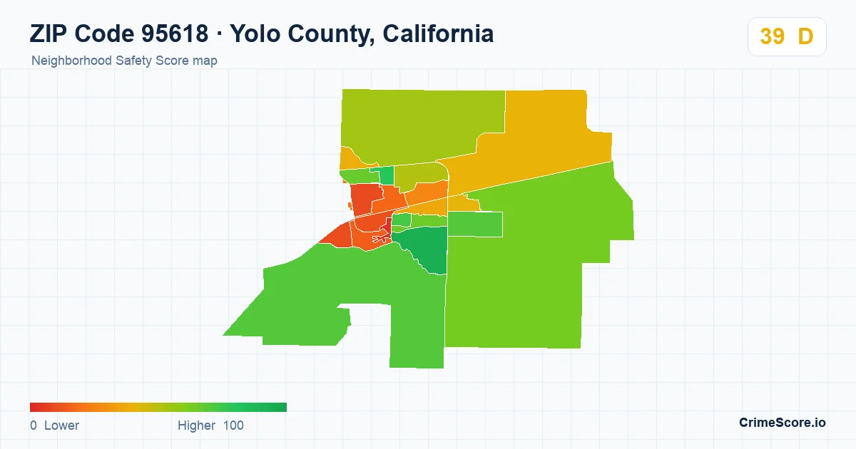 ZIP Code 95618 in Yolo County, California neighborhood Safety Score map
