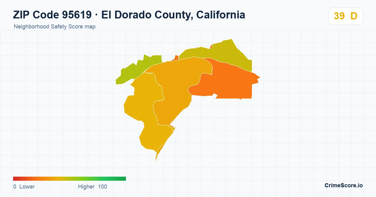 ZIP Code 95619 in El Dorado County, California neighborhood Safety Score map