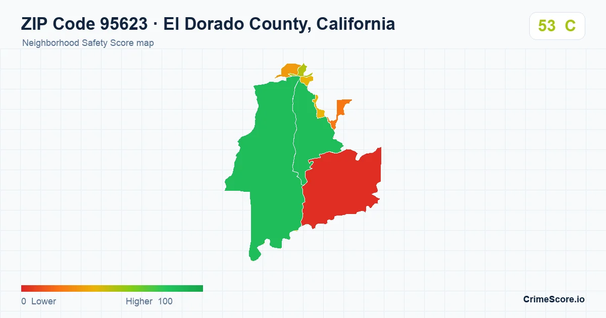 ZIP Code 95623 in El Dorado County, California neighborhood Safety Score map