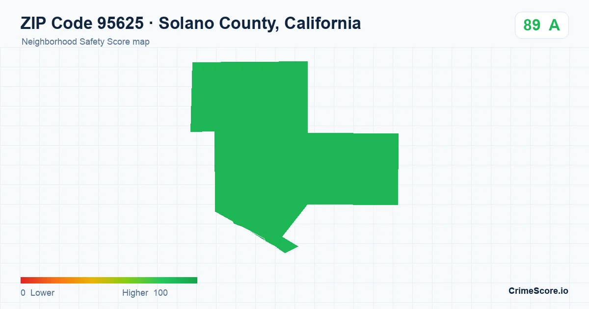 ZIP Code 95625 in Solano County, California neighborhood Safety Score map