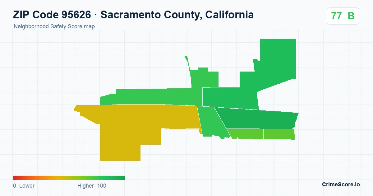 ZIP Code 95626 in Sacramento County, California neighborhood Safety Score map
