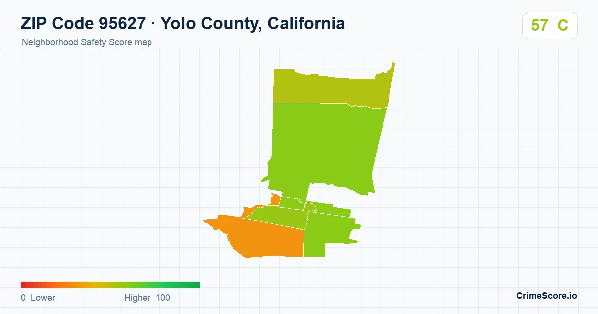 ZIP Code 95627 in Yolo County, California neighborhood Safety Score map