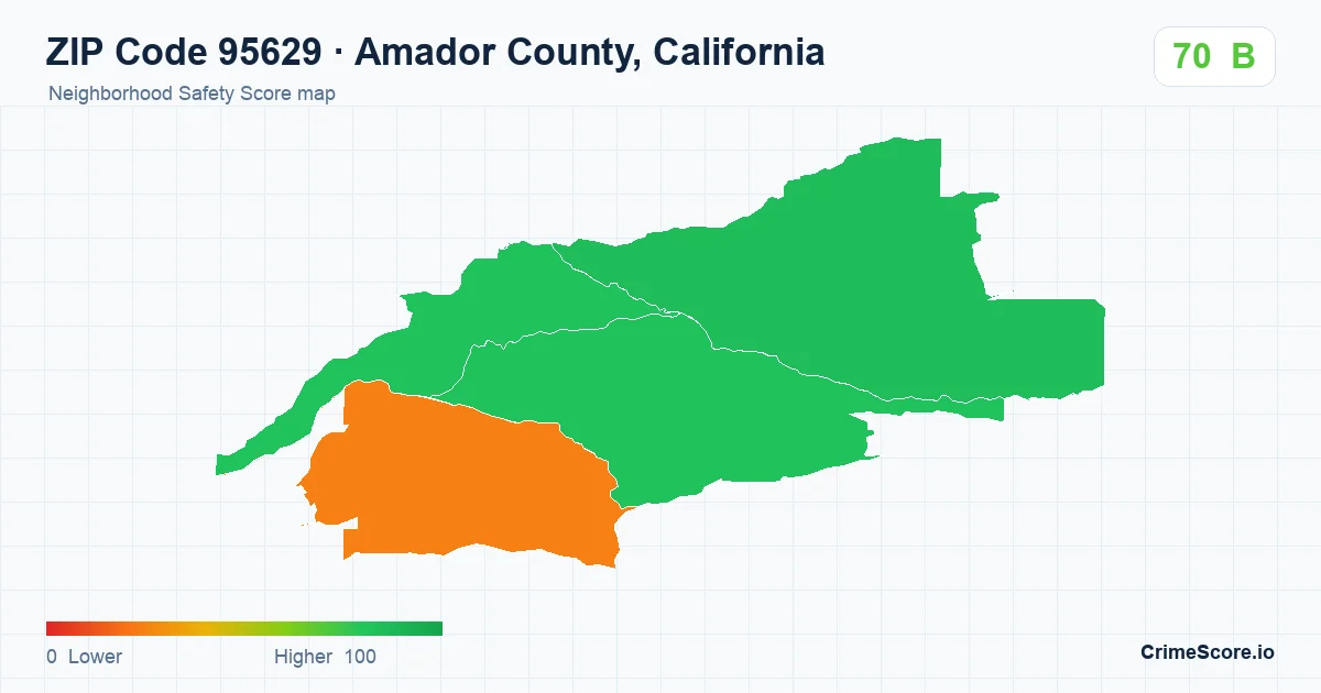 ZIP Code 95629 in Amador County, California neighborhood Safety Score map